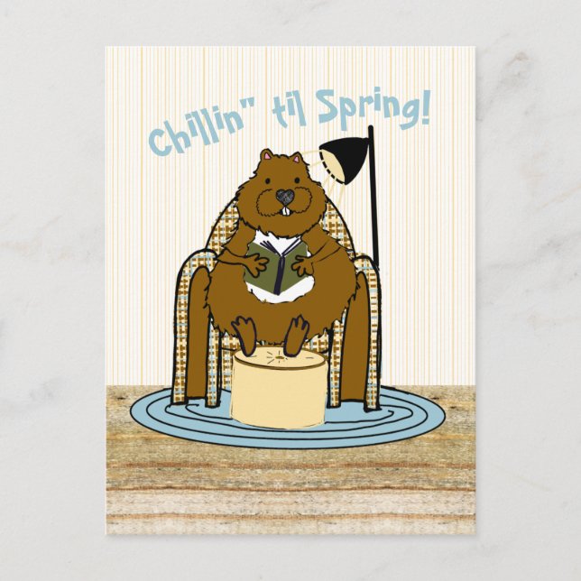 Groundhog Bookworm Waits for Spring Holiday Postcard (Front)