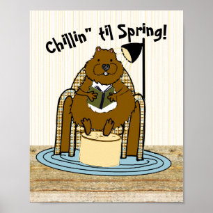Groundhog Bookworm Waits for Spring Poster