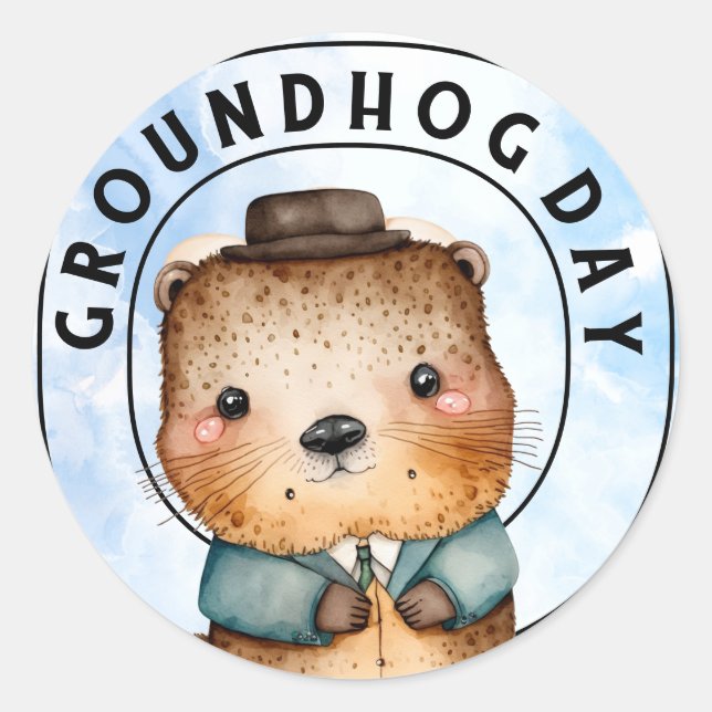 Groundhog  classic round sticker (Front)