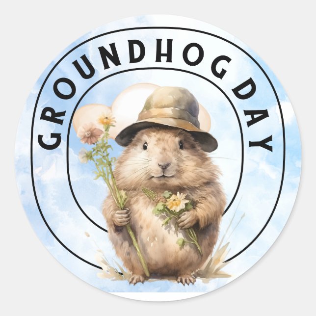 Groundhog  classic round sticker (Front)