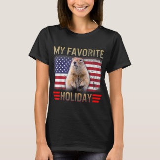 Groundhog Day 2021 My Favourite Holiday USA Flag W T-Shirt