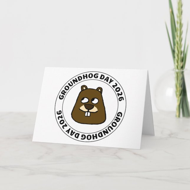 Groundhog Day 2026 with Groundhog face Card (Front)