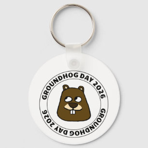 Groundhog Day 2026 with Groundhog face Key Ring