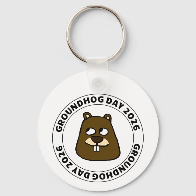 Groundhog Day 2026 with Groundhog face Key Ring (Front)