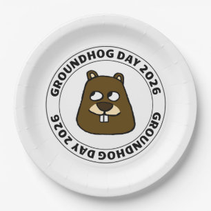 Groundhog Day 2026 with Groundhog face Paper Plate