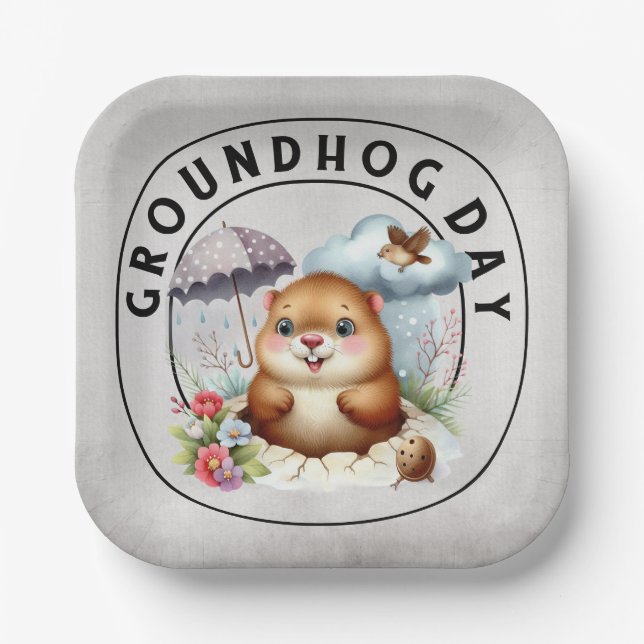 Groundhog day 22 February  Paper Plate (Front)