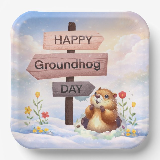 Groundhog day 22 February  Paper Plate (Front)