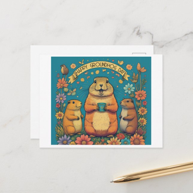 Groundhog Day A Celebration of Spring Postcard (Front/Back In Situ)
