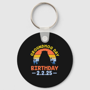 Groundhog Day Birthday 2.2.25 Retro Key Ring