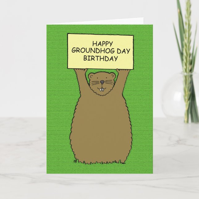 Groundhog Day Birthday Cartoon Card (Front)