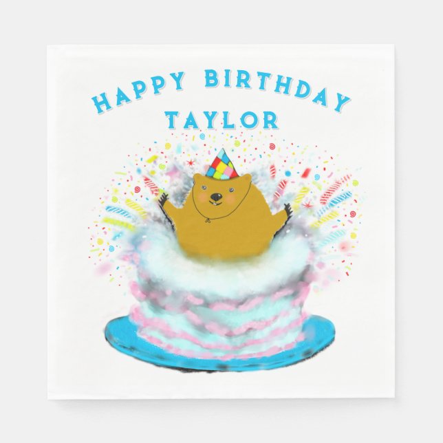 Groundhog Day Birthday Napkin (Front)