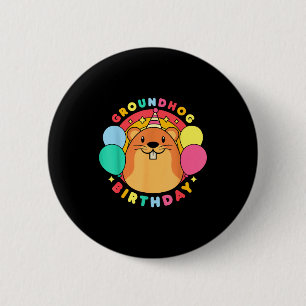 Groundhog Day Birthday Party Hat Balloons Retro 60 6 Cm Round Badge