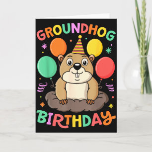 Groundhog Day Birthday Party Hat Balloons Retro 60 Card