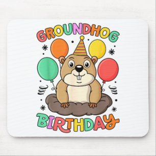 Groundhog Day Birthday Party Hat Balloons Retro 60 Mouse Pad
