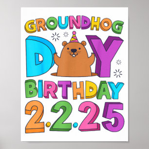 Groundhog Day Birthday Party Hat Retro 60s 70s 80s Poster