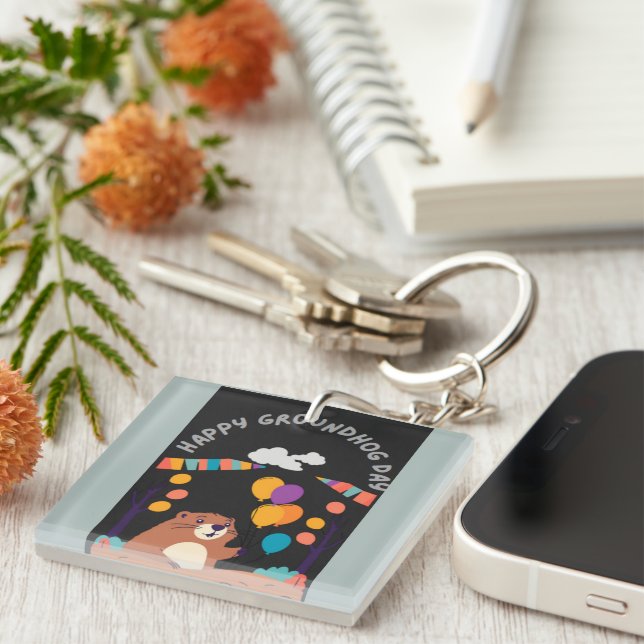 Groundhog Day Celebration: Shadow or Shine? Key Ring (Front Right)