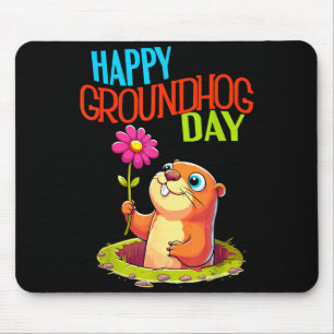 Groundhog Day Funny Marmot With Flower Shade  Mouse Pad