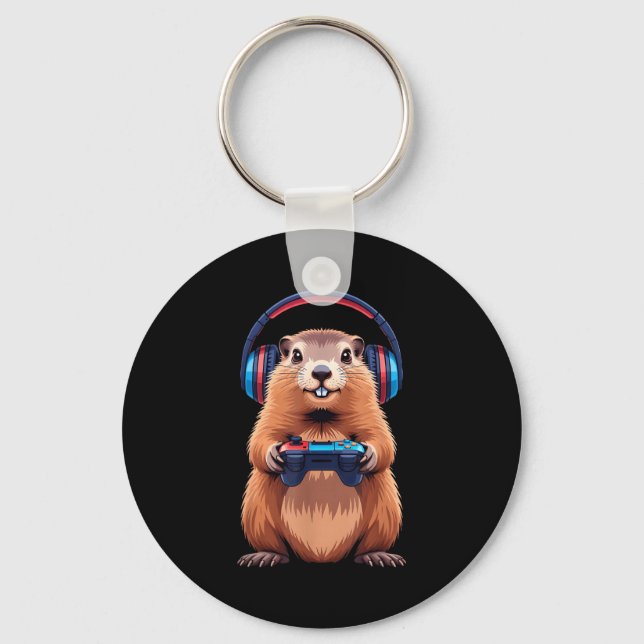 Groundhog Day Funny Video Games Groundhog Gaming _ Key Ring (Front)