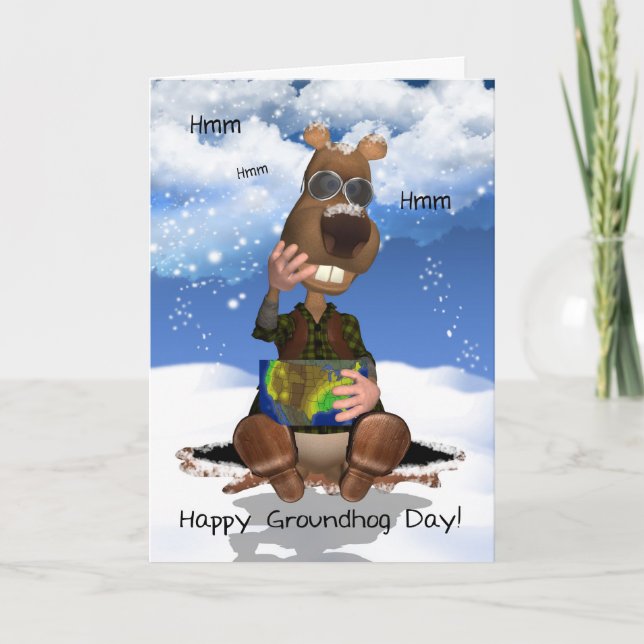 Groundhog Day Greeting Card Groundhog Thinking (Front)