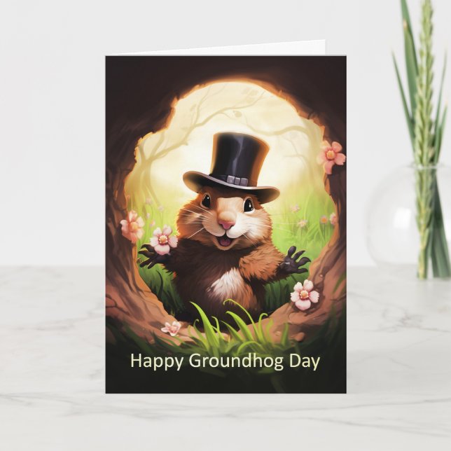 Groundhog Day Greeting Card With Cute Groundhog  (Front)