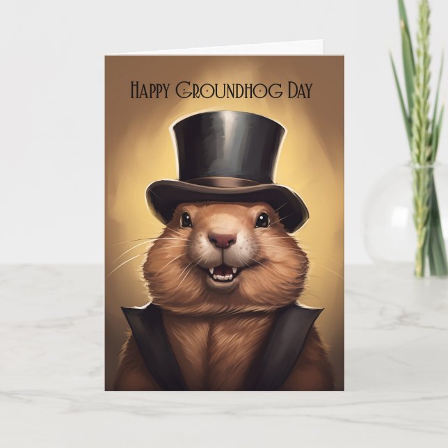 Groundhog Day Greeting Card With Cute Groundhog wi (Front)