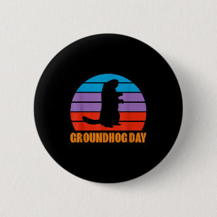 Groundhog Day Ground Hog Woodchuck Silhouette Retr 6 Cm Round Badge