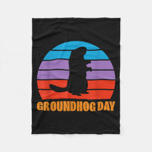 Groundhog Day Ground Hog Woodchuck Silhouette Retr Fleece Blanket