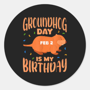 Groundhog Day Is My Birthday Feb 2 B-day Party Classic Round Sticker