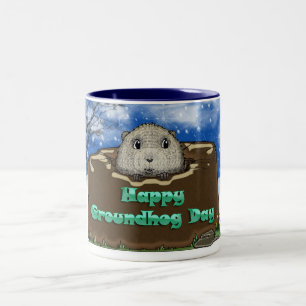 Groundhog Day Mug, With Cute Groundhog Peeping Two-Tone Coffee Mug