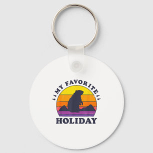 Groundhog Day My Favorite Holiday Funny Retro Vint Key Ring