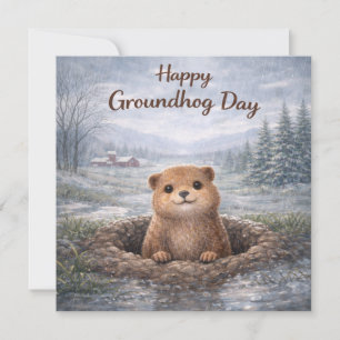 Groundhog Day on Rainy Day Holiday Card