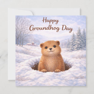 Groundhog Day on Winter Day Holiday Card