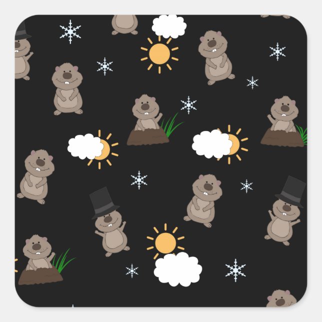 Groundhog Day Pattern Square Sticker (Front)
