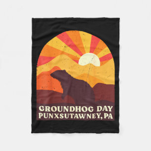 Groundhog Day Punxsutawney Pa Men Women Retro Vint Fleece Blanket
