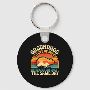 Groundhog Day Retro Sunset Sarcasm Funny Women Men Key Ring