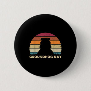 Groundhog Day Retro Sunset Vintage Image Woodchuck 6 Cm Round Badge