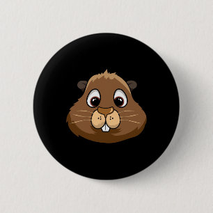 Groundhog Day Rodent Head Face Costume Cute Lazy H 6 Cm Round Badge