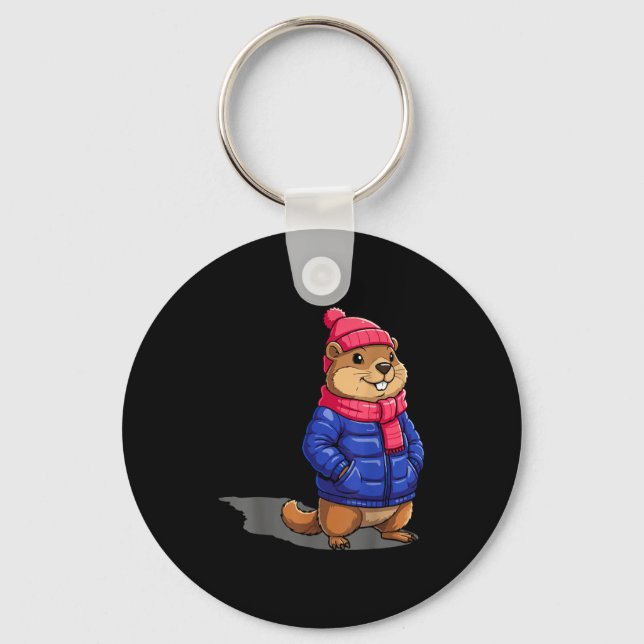 Groundhog Day Shadow Funny Groundhog Day Birthday  Key Ring (Front)
