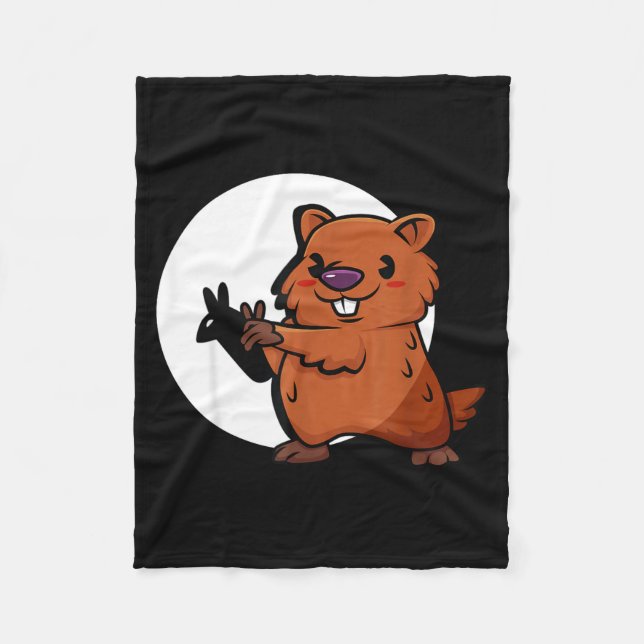 Groundhog Day Shadow Puppet Cute Rodent Costume Fu Fleece Blanket (Front)