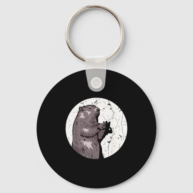 Groundhog Day Shadow Puppet Cute Rodent Costume Fu Key Ring (Front)