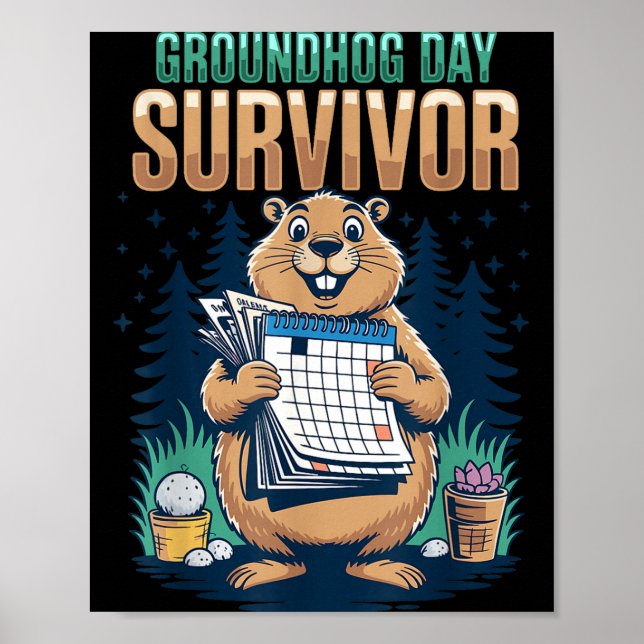 Groundhog Day Survivor Funny Calendar Rodent  Poster (Front)