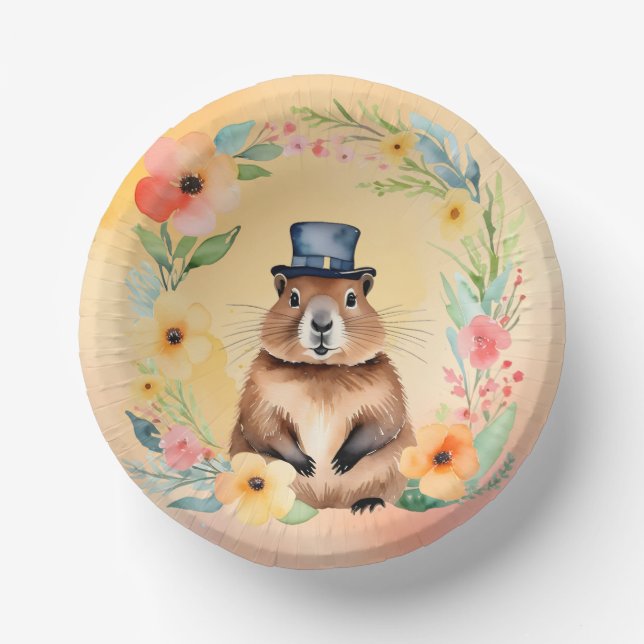 Groundhog Day-themed paper plates (Front)