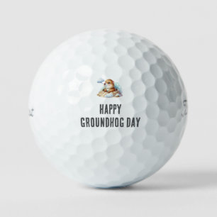 Groundhog day watercolor golf balls