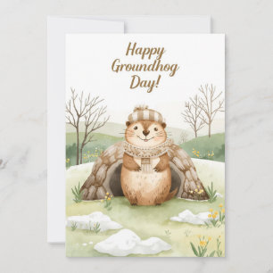 Groundhog day watercolor holiday card