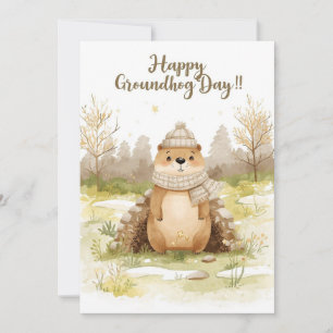 Groundhog day watercolor holiday card