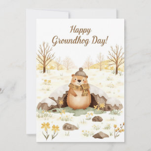 Groundhog day watercolor holiday card