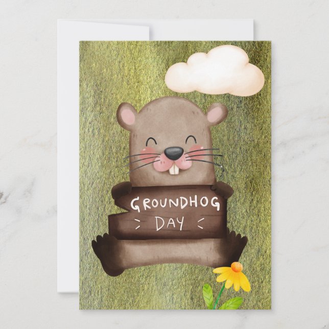 Groundhog day watercolor holiday card (Front)