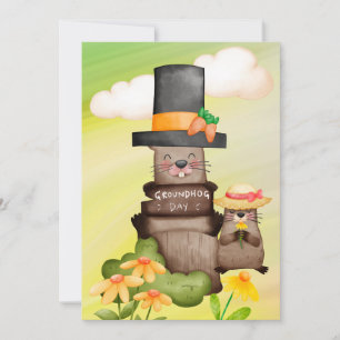 Groundhog day watercolor holiday card