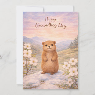 Groundhog day watercolor holiday card