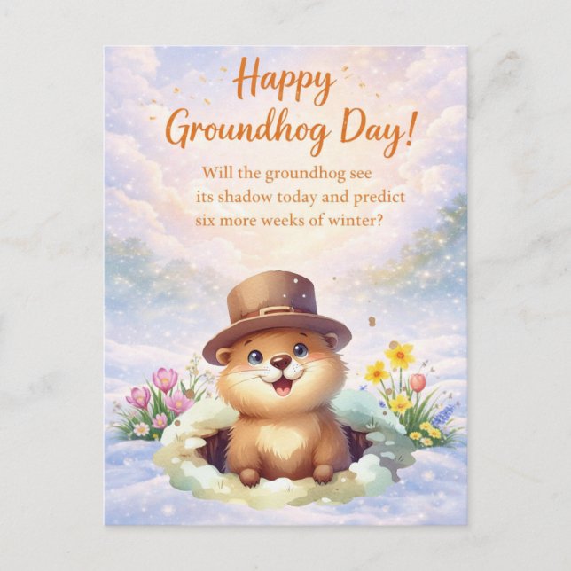 Groundhog Day watercolor  Holiday Postcard (Front)